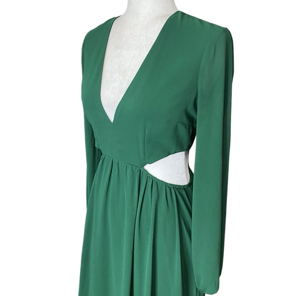 Forever 21 Dark Green Chiffon Plunge Cut Out Maxi Long Dress Size S - Picture 4 of 10